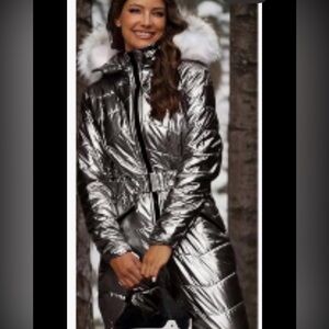 Aurgelmir Womens Winter Ski Suit Fur Collar Metallic Taupe/Brownish Grey ❄️NEW❣️
